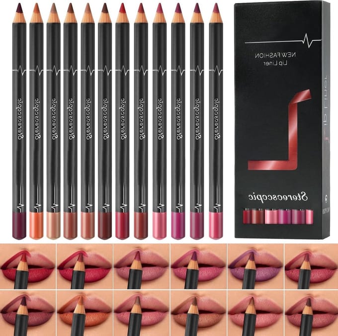 12-delige lipliner set, waterdichte lipliners met matte finish, langdurige en smudge-proof lippotloden