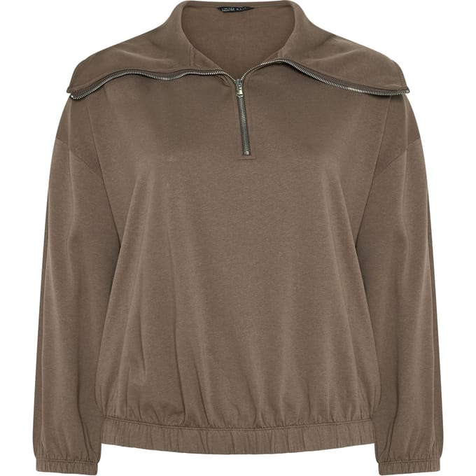 Limited Collection Bruin Sweatshirt Met Rits En Omslagkraag Size 44