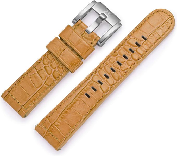Kalfslederen Horlogebandje met Alligator Structuur Lichtbruin 22mm