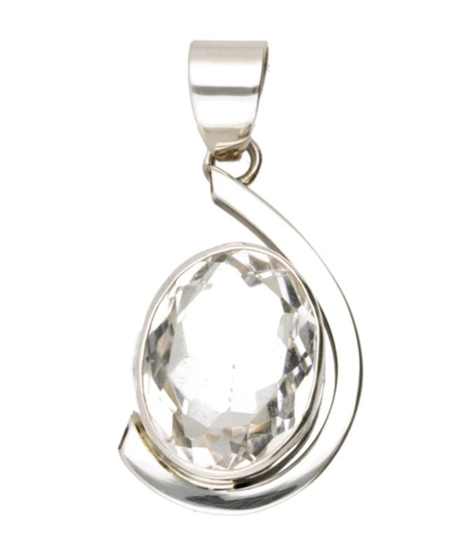 Zilveren Bergkristal edelsteen facet ovaal groot hanger