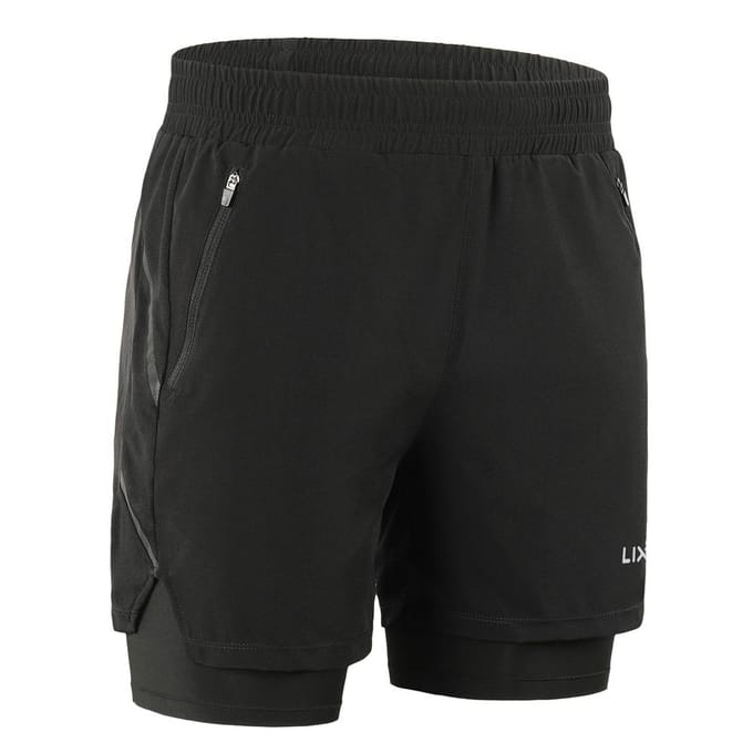 Lixada Heren 2 in 1 hardloopshort Sneldrogend Ademend Actieve trainingsoefening Jogging Marathon M black