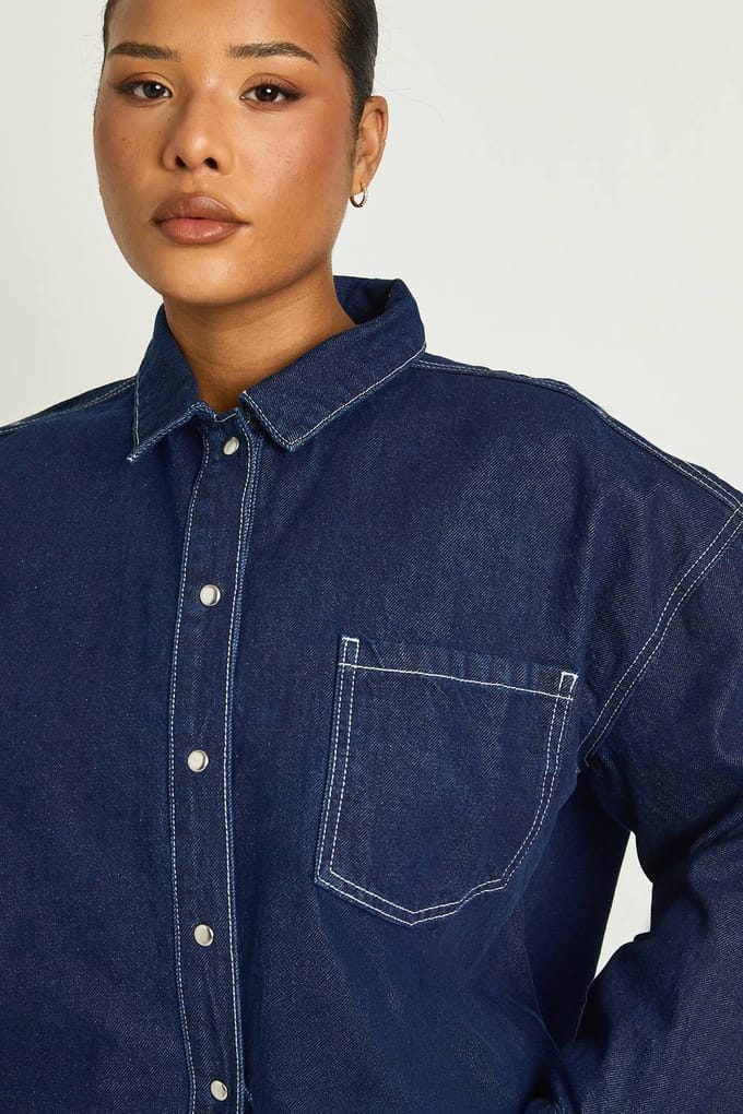 boohoo Dames Plus Oversized Denim Shirt | Indigo | Maat: 16