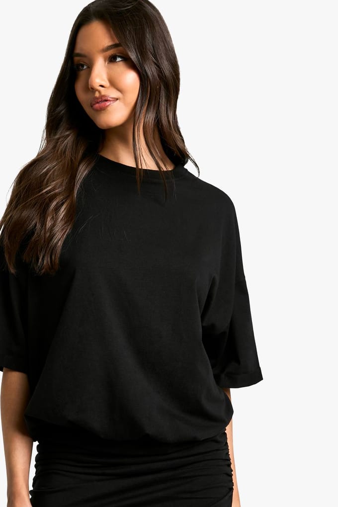 boohoo Dames Gerimpelde T-shirt minijurk | Black | Maat: 8