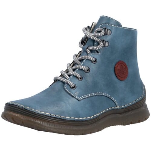 Rieker Dames 53632 14 Veterlaarzen Sleehak Blauw