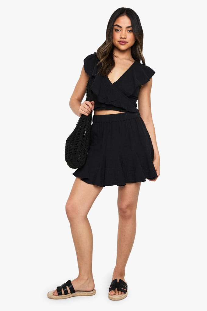 boohoo Dames Cheesecloth Godet Hem Mini Rok | Black | Maat: 6