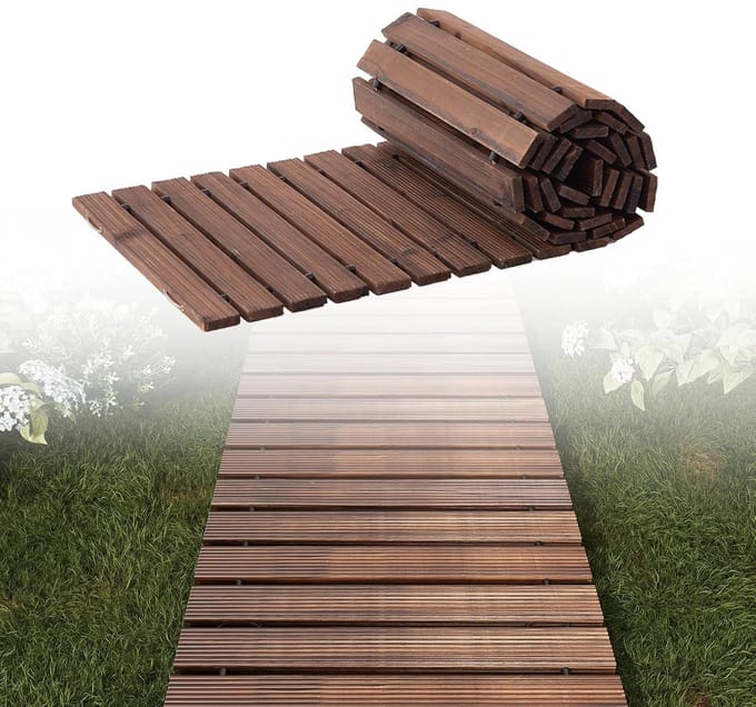 Houten Oprit - Rolpad Looppad - Toegang Creëren - Oprolbaar Weerbestendig - 2.44 meter - Gecarboniseerd