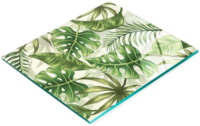Glazen serveerplank met tropische bladeren, 60x52 cm