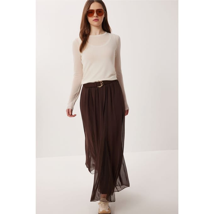 Hoge Taille Maxi Rok in Chiffon