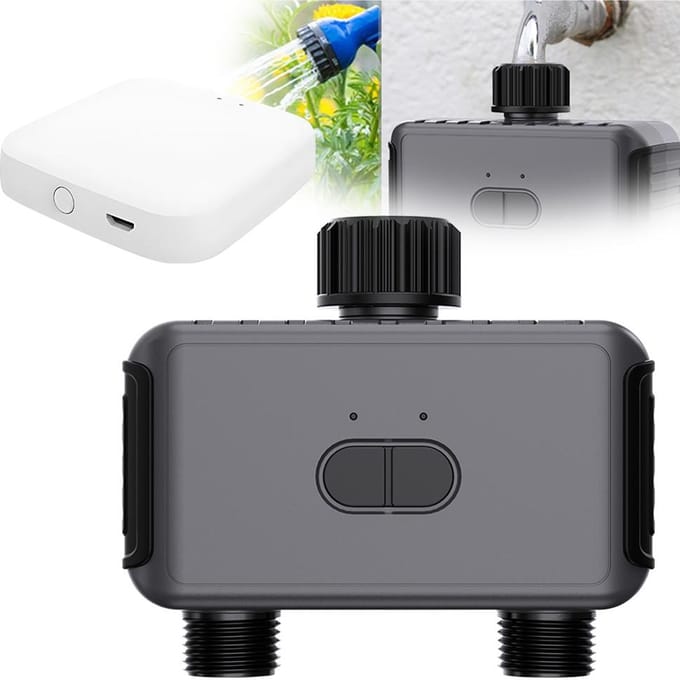 Minuterie d'arrosage 2 sorties Système d'arrosage automatique Minuterie d'irrigation avec contrôle APP/voix US plug black