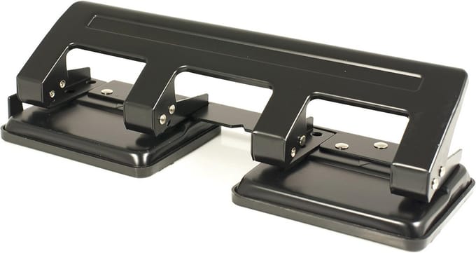 Premium 4-voudige perforator met aanslagrail voor 20 vellen - Zwart