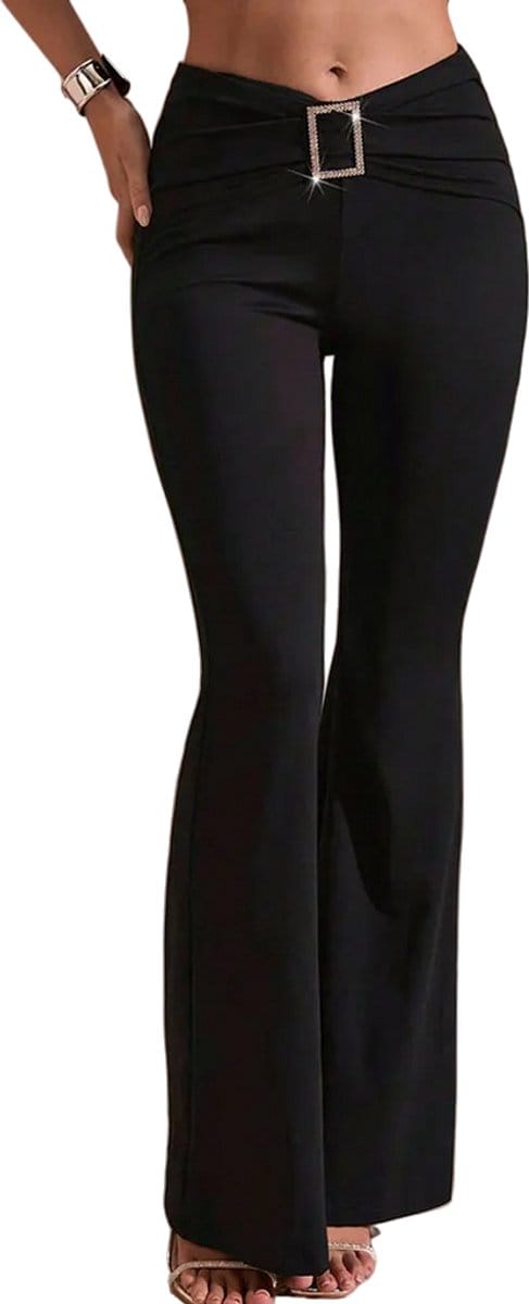 Flared Pantalon Dames - Broek - Zwart - Chique - Legging - Stretch - Pak - Elegant