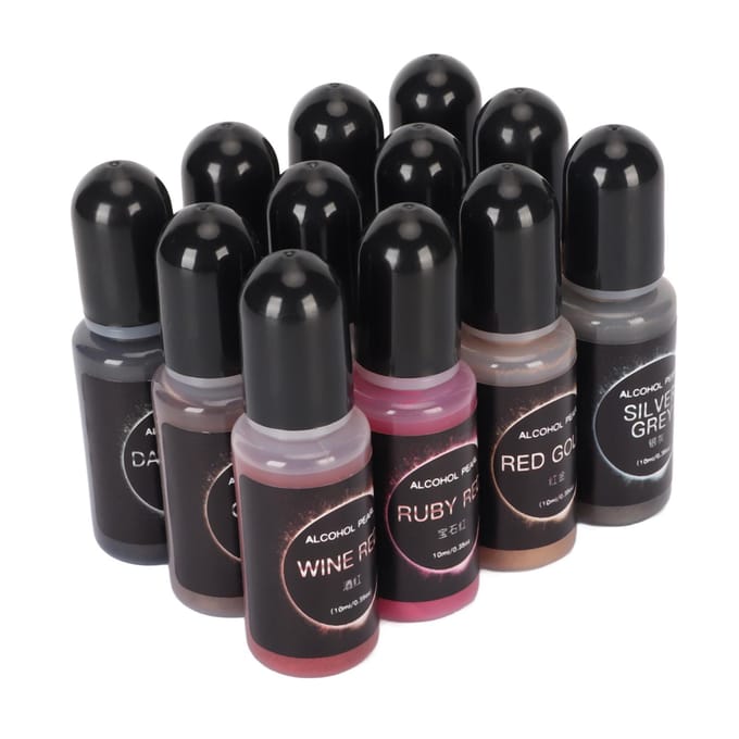 12 Kleuren Metallic Alcoholinkt Set Hooggeconcentreerd 10ml Elk Alcoholverf voor Epoxyhars Kunst black