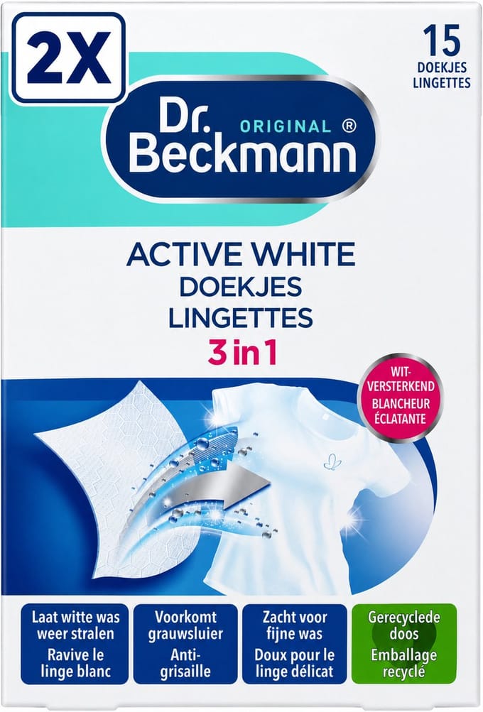 2 x Dr. Beckmann Active White Sheets - 15 stuks