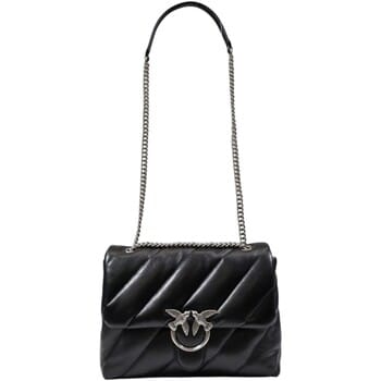 PINKO Leren Schoudertas Love Puff Big CL Sheep Nappa Black - Old Silver Zwart