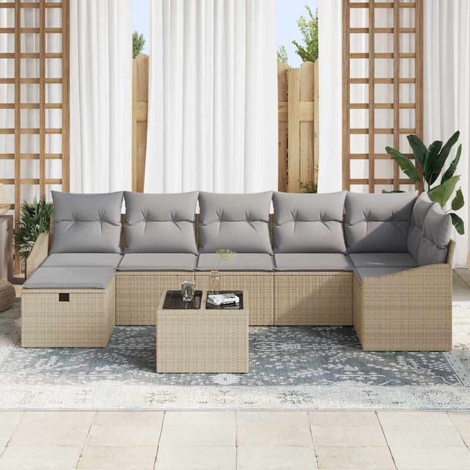 vidaXL - Bankstel - 7 - st - poly - rattan