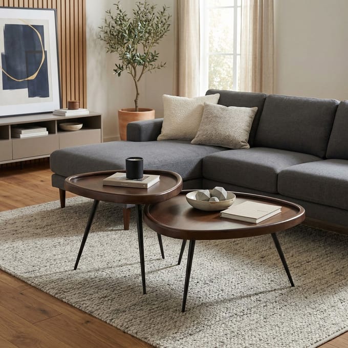 Griffin Salontafel Set - Donkerbruin Mangohout & Zwart Metaal