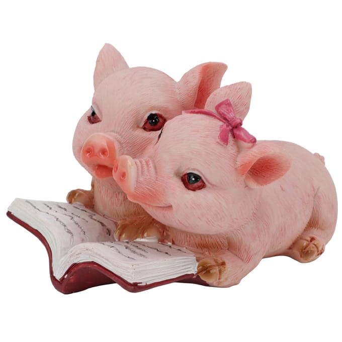Statue de cochon en résine peinte à la main, mignonne figurine en forme de couple de cochons, pour collection beige