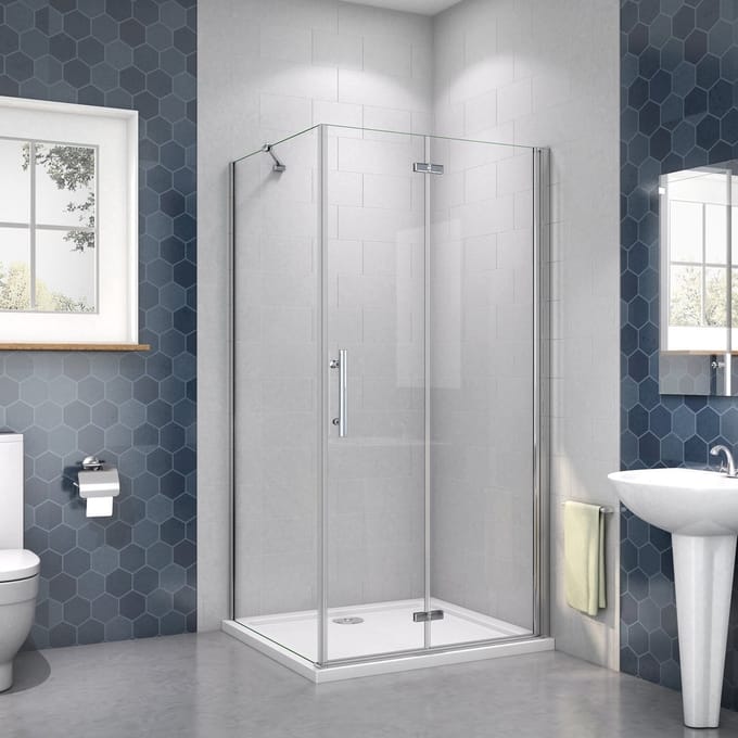 Douchecabine met Draaideur 80cm+ Zijwand 76cm, 6mm Nano Coating Chroom,185 cm hoog.