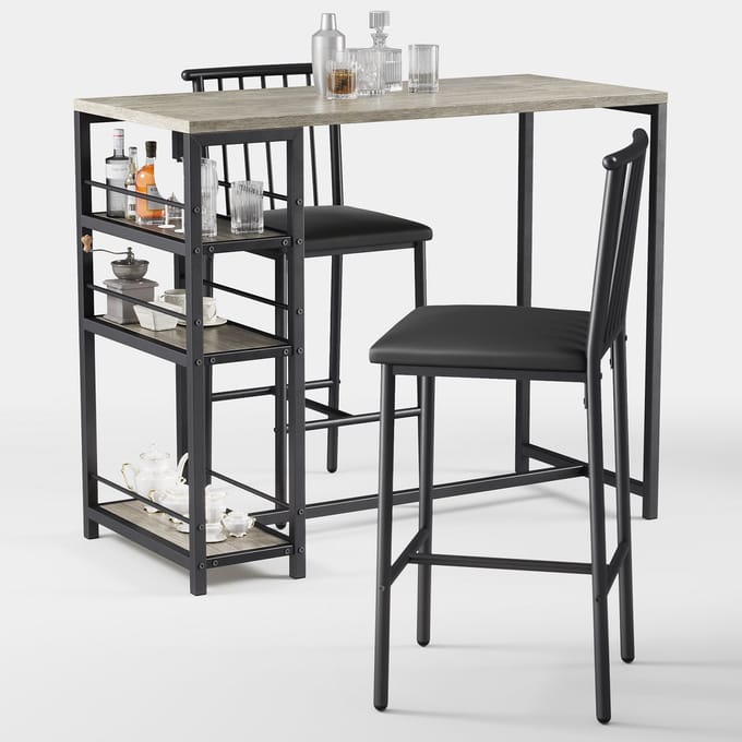 Xbro Bartafel Set 3-delig – Eettafel met 2 Barkrukken – Met Opbergruimte – Grijs – Keuken & Eetkamer