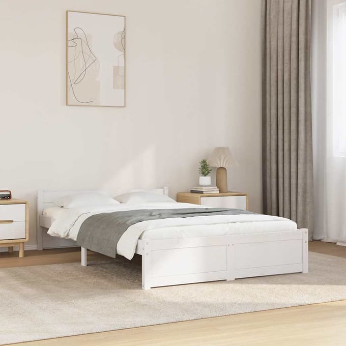 vidaXL - Bedframe - massief - hout - wit - 120x200 - cm