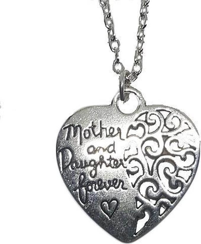 "Lange ketting hart hanger zilver ""moeder, dochter voor altijd"""