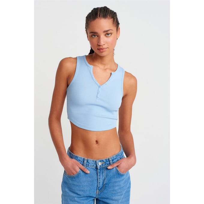 Dames Geribbelde Korte Blouse Met Knopen