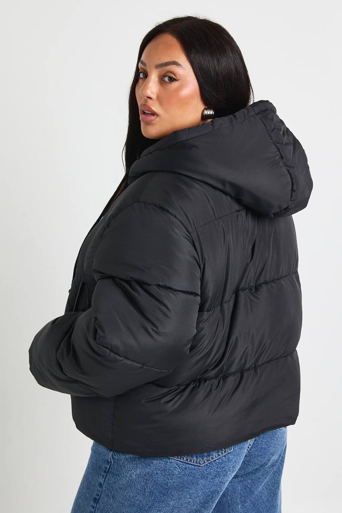 boohoo Dames Plus Capuchon Gewatteerde Puffer Jas | Zwart | Maat: 46