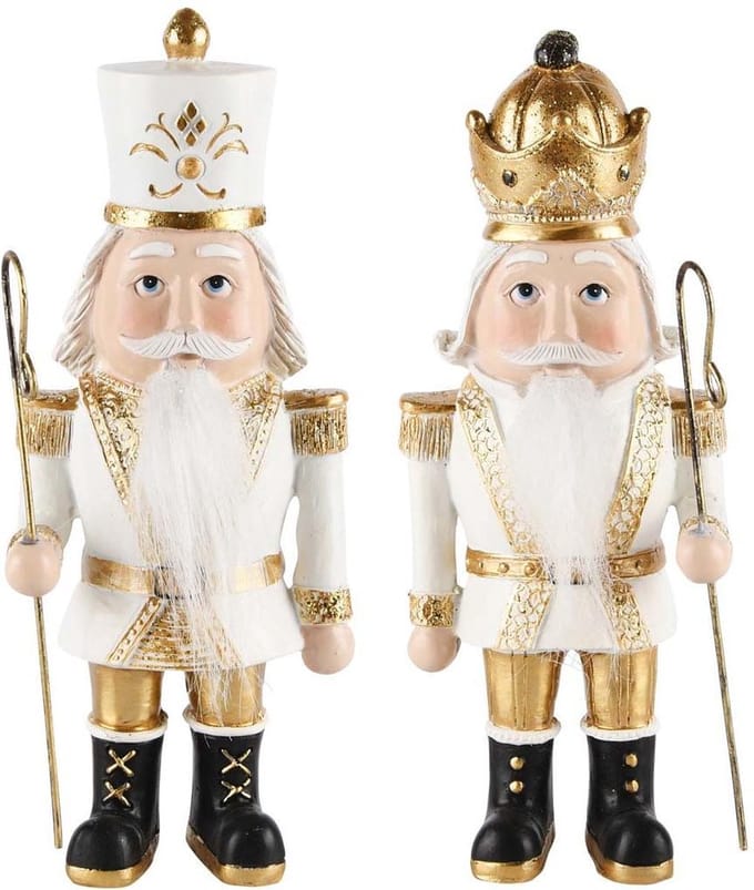 Decoratie notenkraker goud/wit set van 2 9x7x22 cm | A215115 | Dekoratief