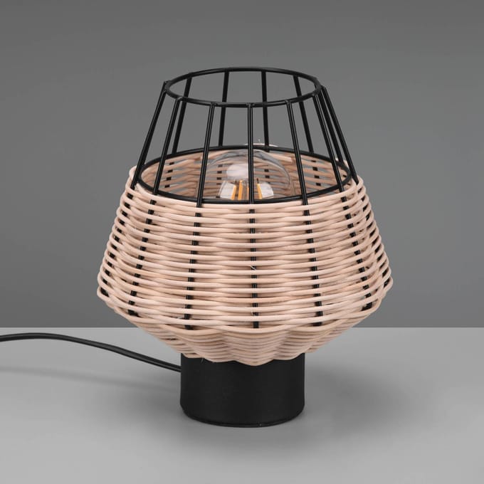 Reality Leuchten Tafellamp Borka met rotan en kooi, natuur