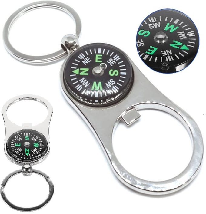 Sleutelhanger Met Kompas & Flesopener I Luxe Kompas Sleutelhanger I Mini Kompas I RVS