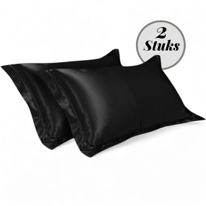 Beauty Silk - Kussenslopen - 60x70 - 2 stuks - Glans Satijn - Zwart