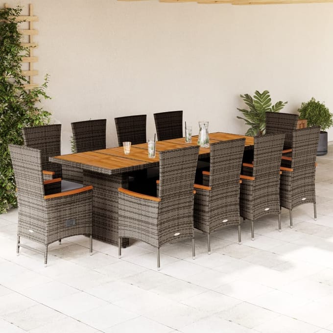 vidaXL - 11-delige - Tuinset - met - kussens - poly - rattan - grijs