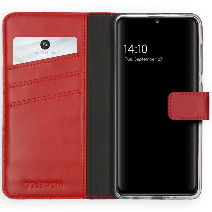 Selencia Hoesje - Geschikt voor Samsung Galaxy A41 - Echt Lederen Bookcase - Rood