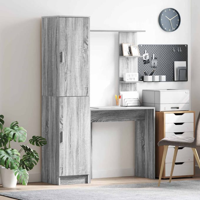 vidaXL - Bureau - met - plank - met - opslag - met - de - deur - 2 - st - Grijs - Sonoma