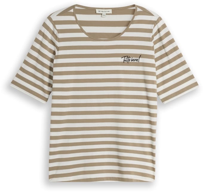Tom Tailor - Plus Size - T-shirt met borduursel - Maat 46 - olive white stripe