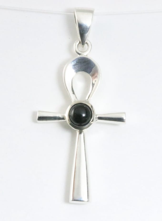 Fijne zilveren ankh hanger met onyx
