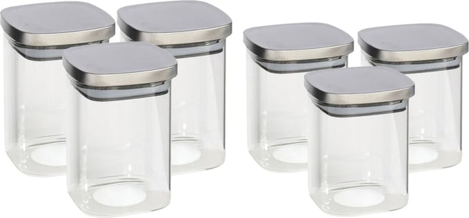 Gerim - 6x keuken voedsel voorraadpotten glas - 2 formaten 1400/1100 ml