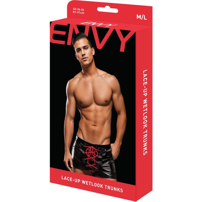 'Lace-Up Wetlook Trunks'