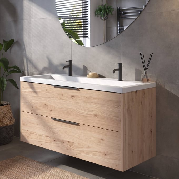 Saqu Lima Badkamermeubel Set - 120x51,5 cm - Voorgemonteerd - Eiken - Wastafelmeubel - Badmeubel