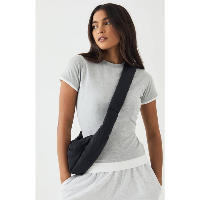 Dames DSGN Studio Contrast Korte Mouw Top | Grey Marl | Maat: Medium