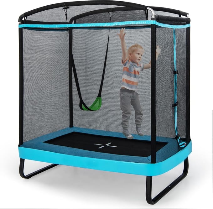 Trampoline met schommel - Kinderbed elastisch - Binnen en buiten spelen - Veiligheidsnet en deur