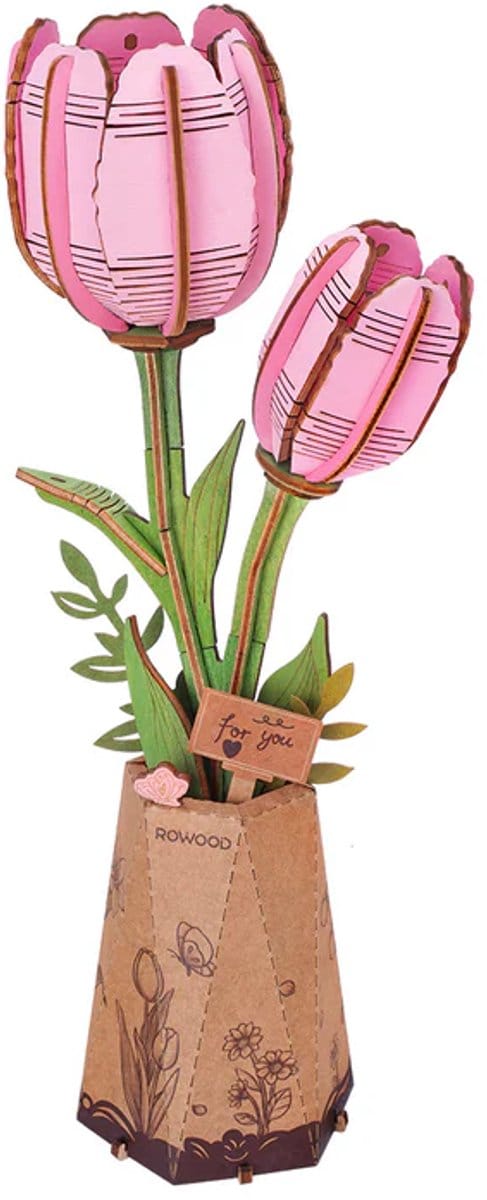 Robotime, DIY Wooden Flower Pink Tulip, TW082, 9x6,5x22,5cm