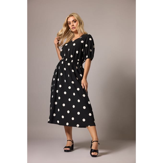 Yours Zwarte Smockjurk Met Stippen Size 44
