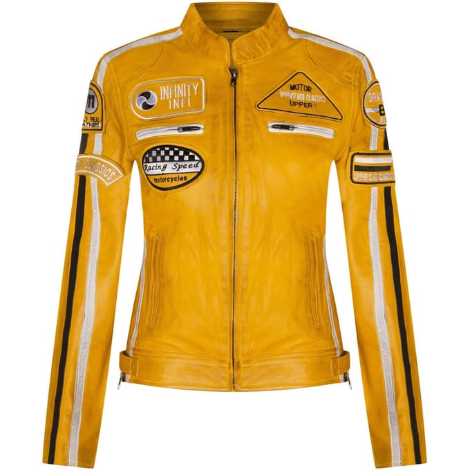 Dames lederen biker racebadges jas-Agadir