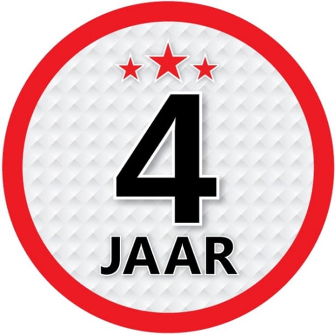 4 jaar leeftijd sticker - rond - Dia 15 cm - 4 jaar verjaardag - jubileum - leeftijd versiering