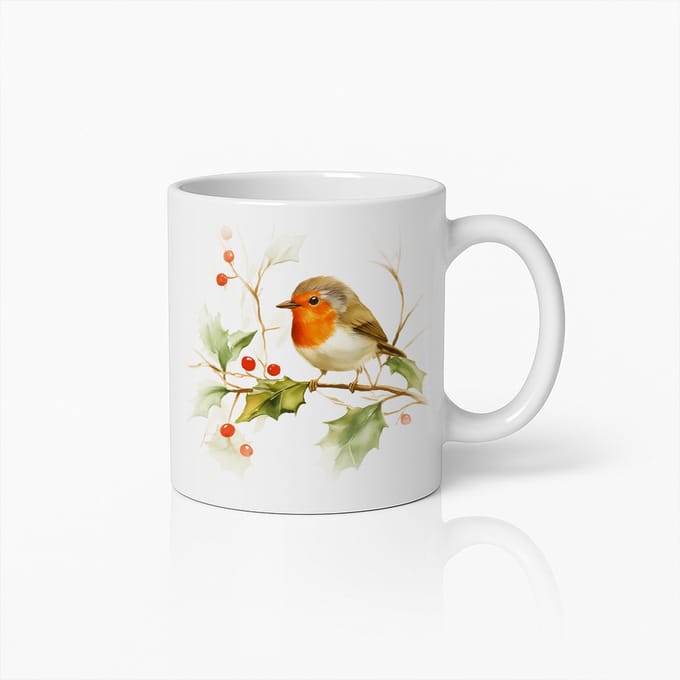 Kerst Roodborstje Koffiemok – Feestelijke Vogel Winter Beker
