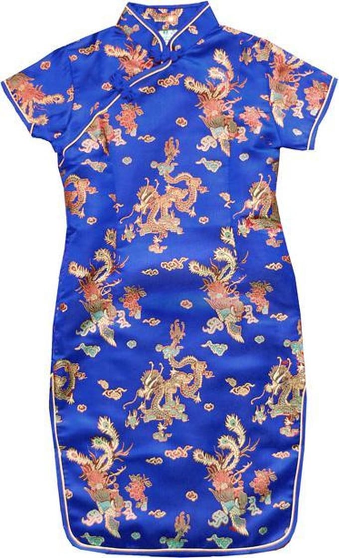 Chinese Kinderjurk Draak Phoenix Blauw maat 122