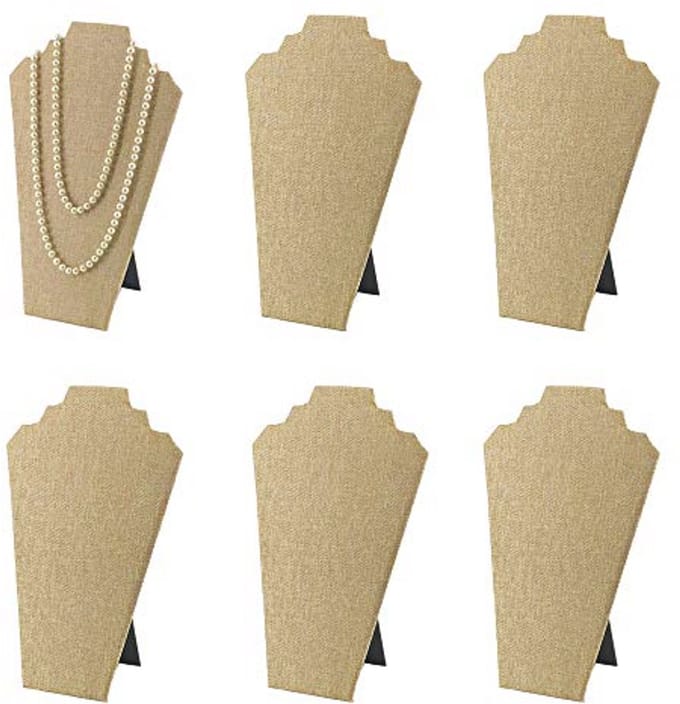 Necklace Display Stands - 6pcs Beige Linen Jewelry Organizer (12.5 inch)