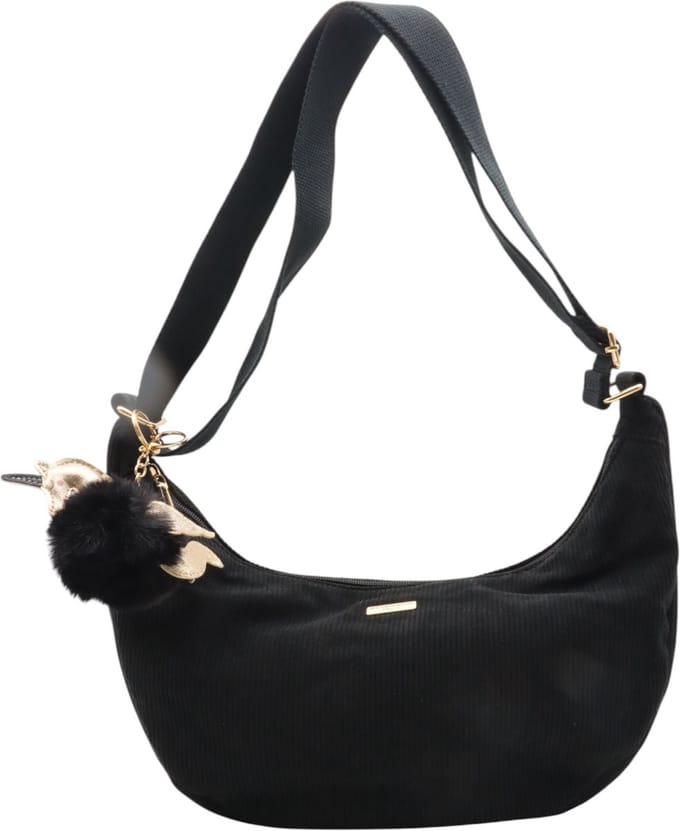 Flora&Co -Paris - corduroy/ribfluweel - crossbody handtas - soft - lange draagriem - zwart