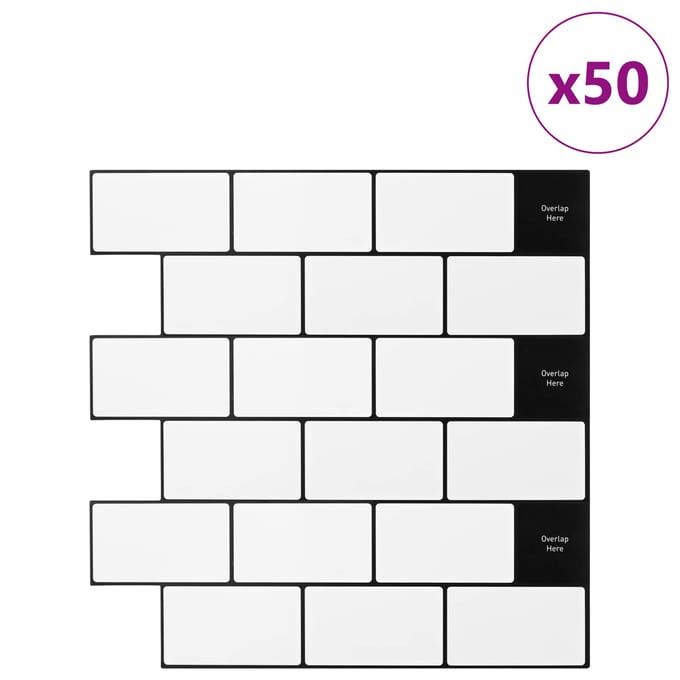 vidaXL - Subway - tegel - 50 - st - Wit - Zwart - 30 - x - 30 - cm - Polyurethaan - en - PET